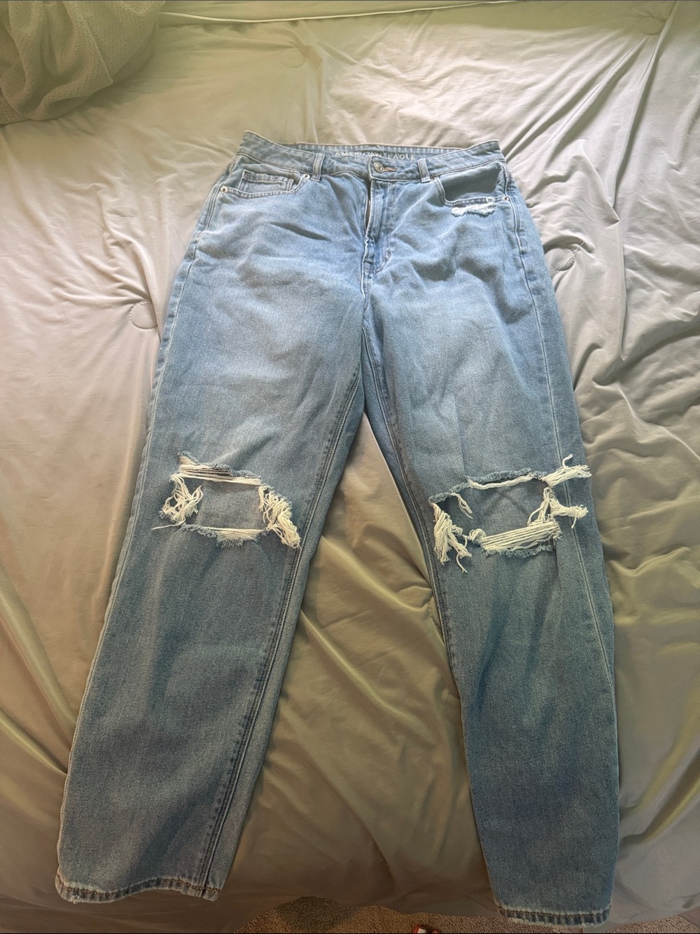 Light Blue Distressed Women's Mom Jeans Size 10 Short